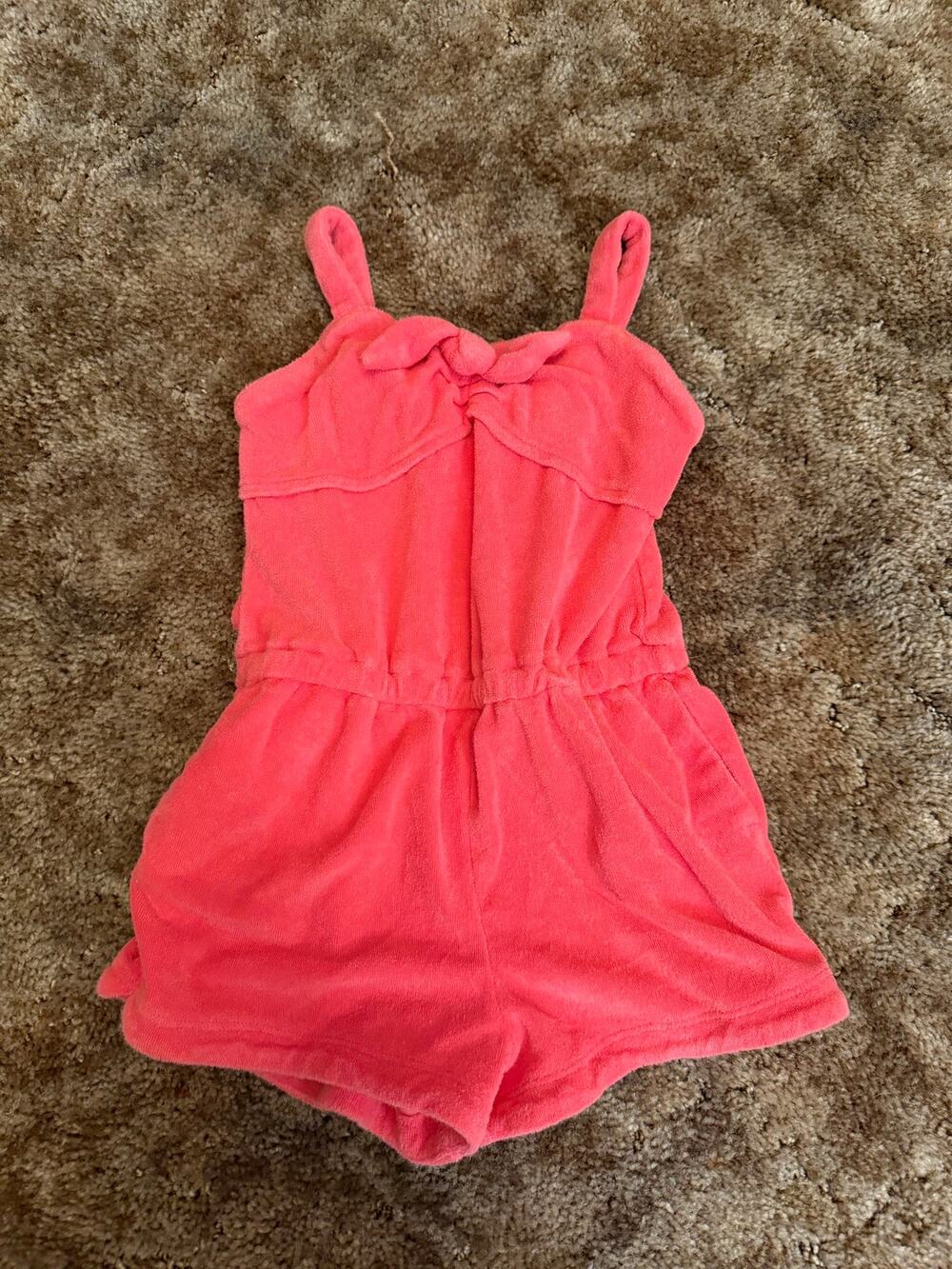 Janie and Jack Girls Pink Bow Cotton Terry Cloth Romper Swim Cover-Up Beach Pool